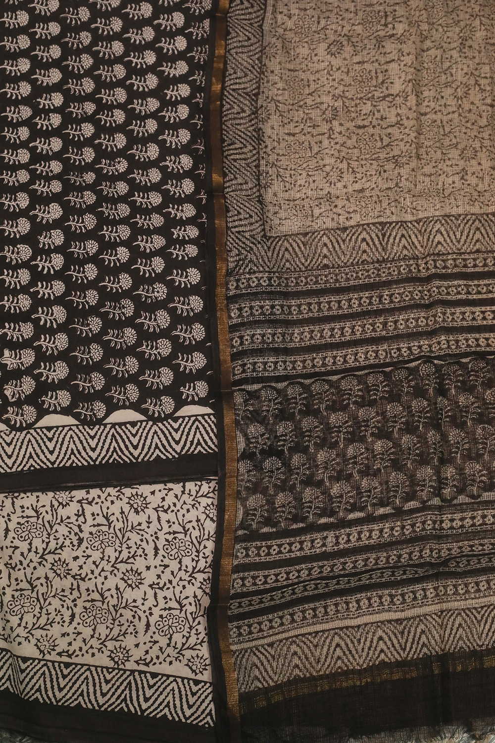Florets on Black Block Printed Mul Cotton Suit - Image 3