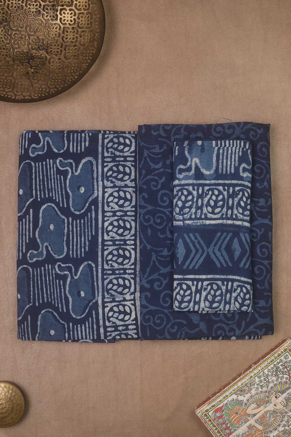 Indigo Block Printed Mul Cotton Suit - Image 2