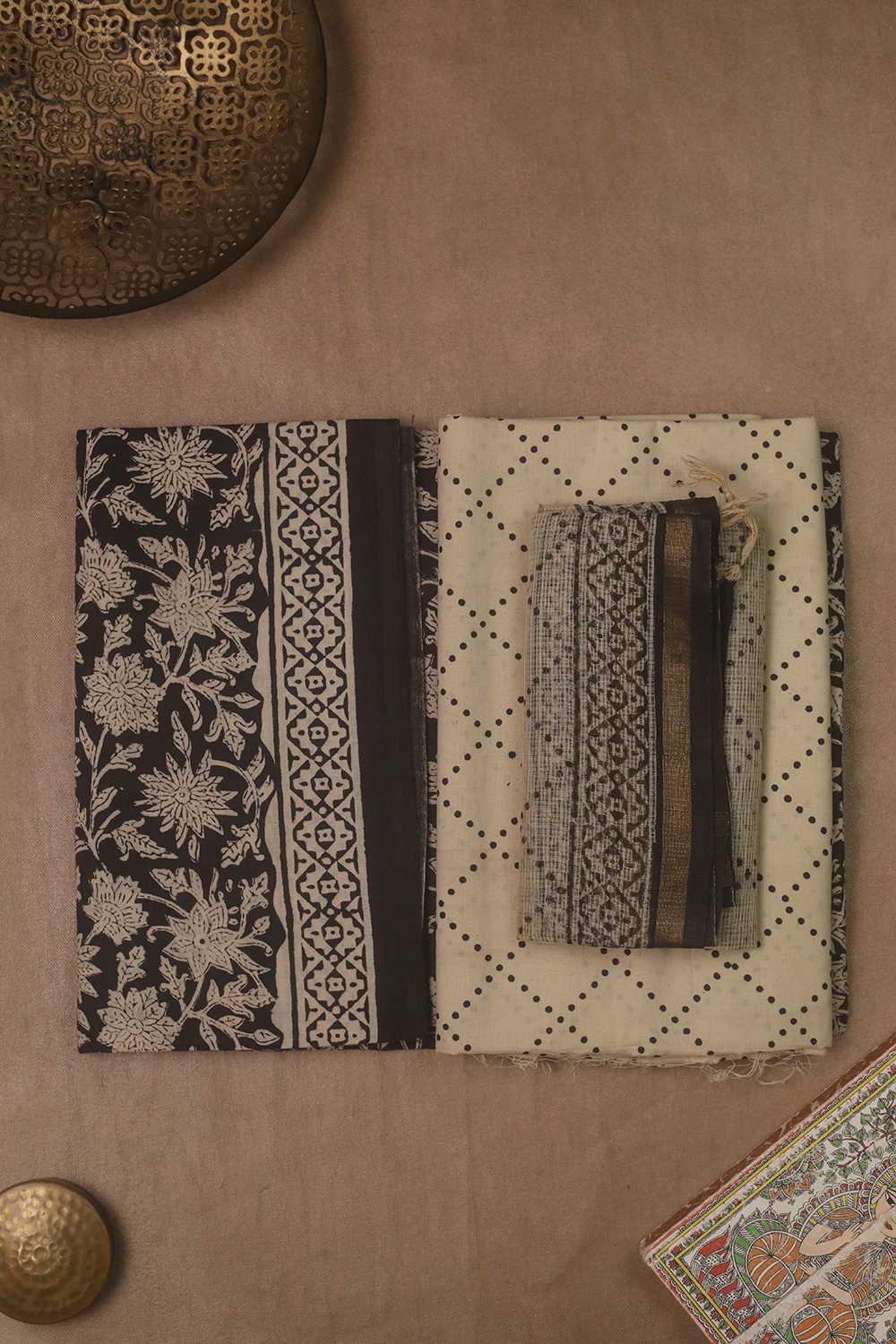 Floral on Black Block Printed Mul Cotton Suit