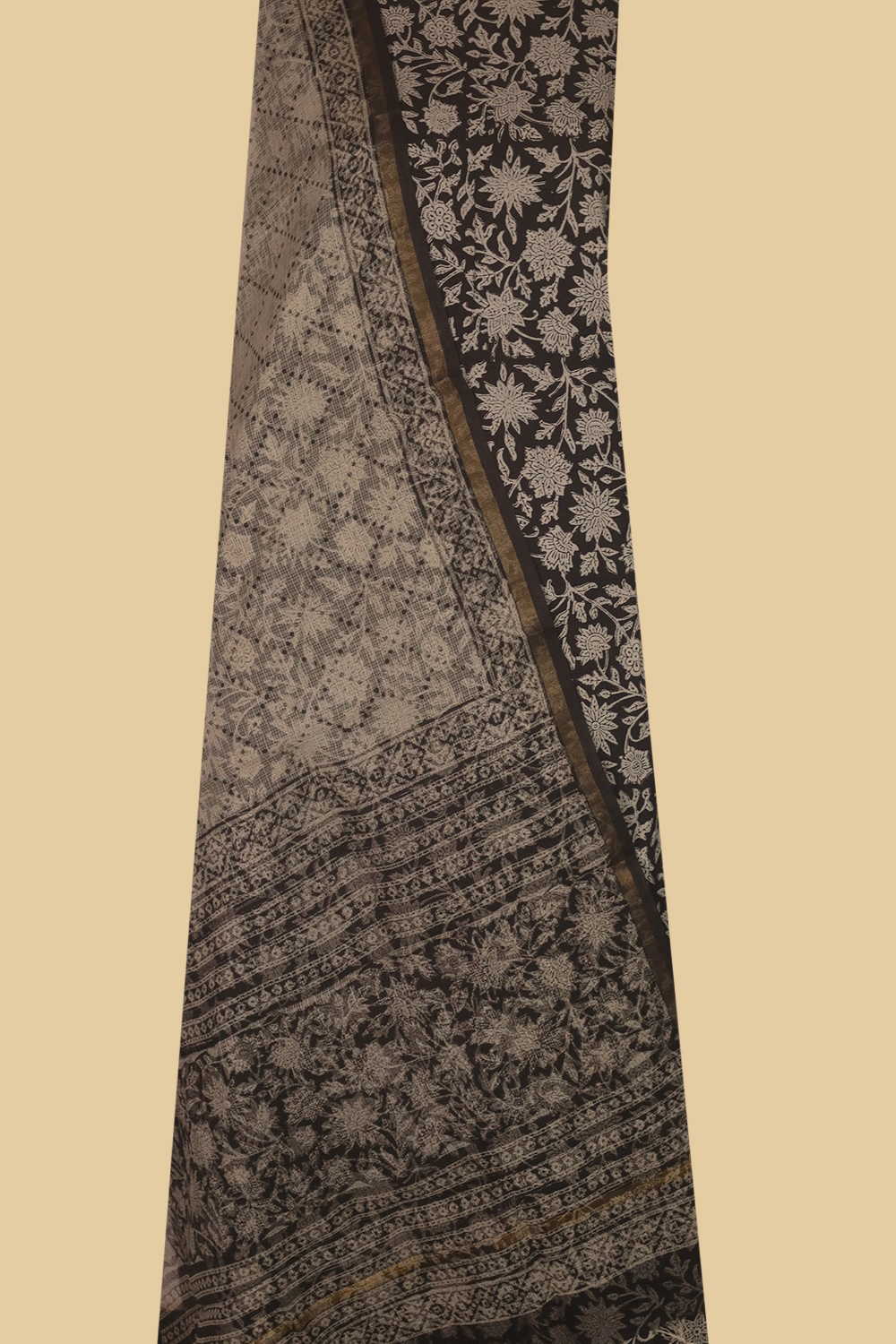 Floral on Black Block Printed Mul Cotton Suit - Image 2