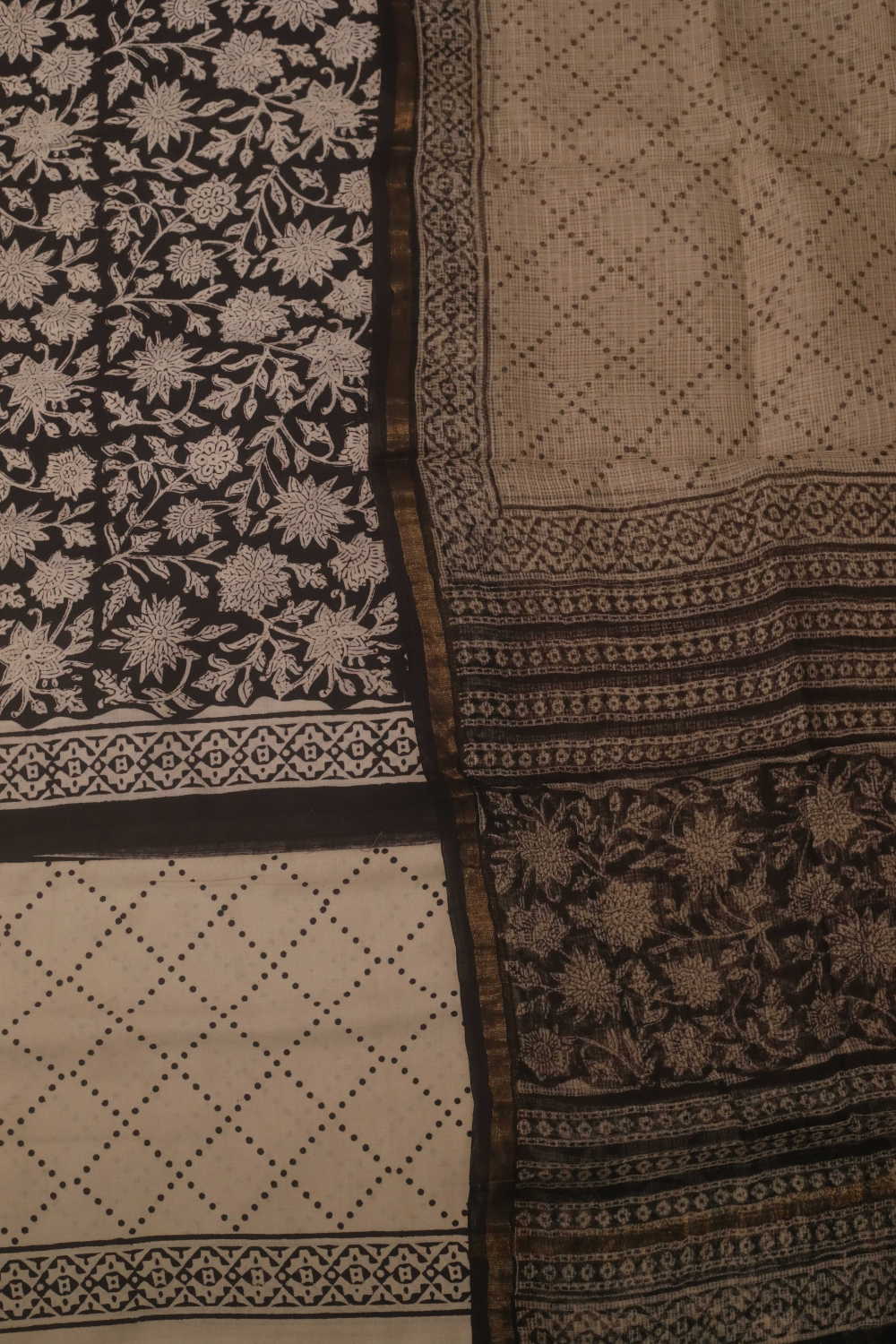 Floral on Black Block Printed Mul Cotton Suit - Image 3