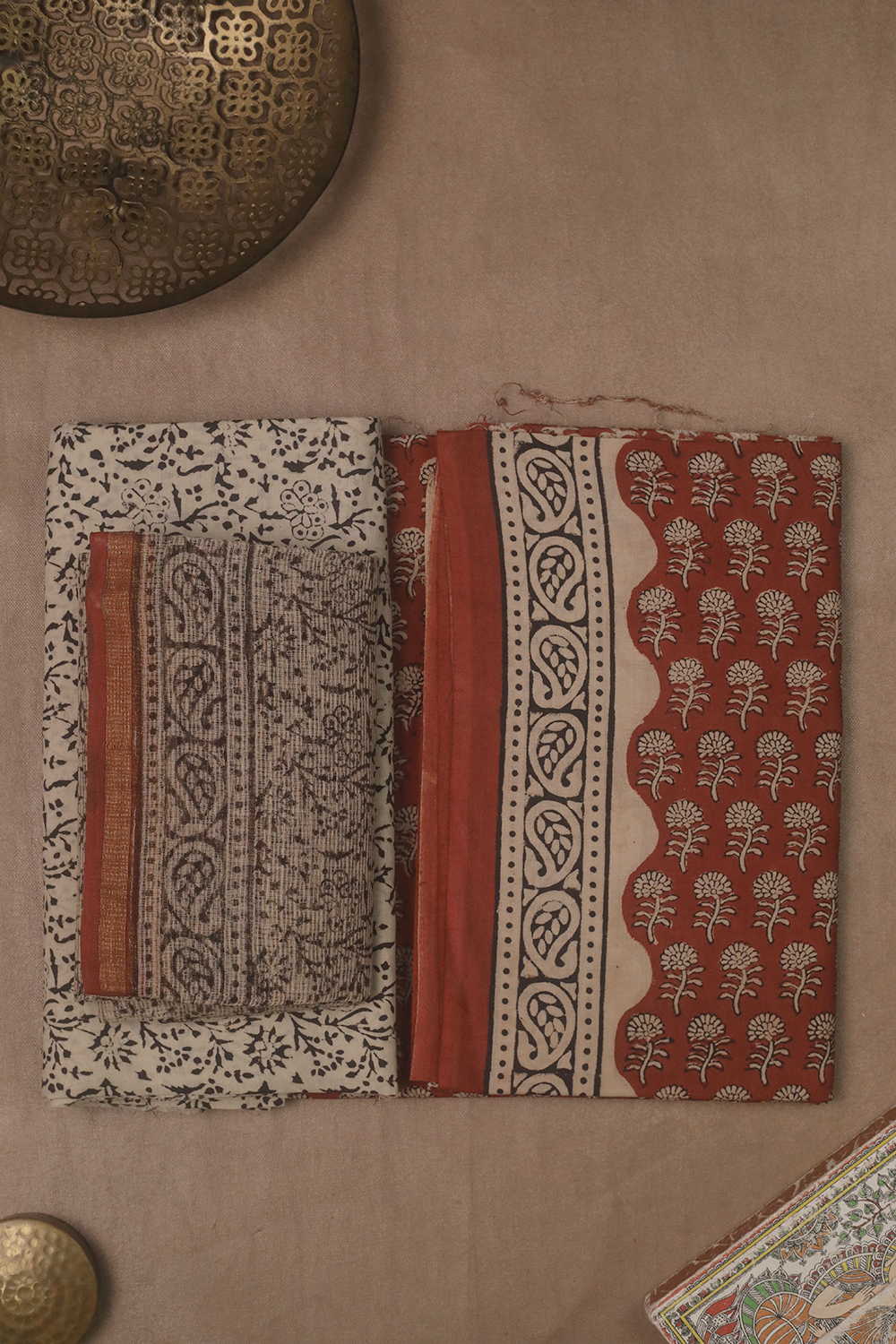 Florets on Maroon Block Printed Cotton Suit