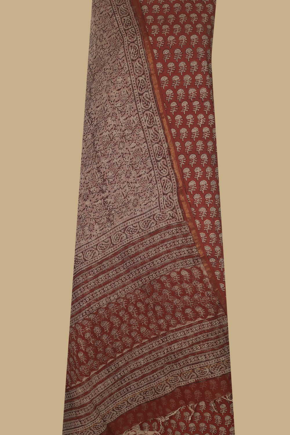 Florets on Maroon Block Printed Cotton Suit - Image 2