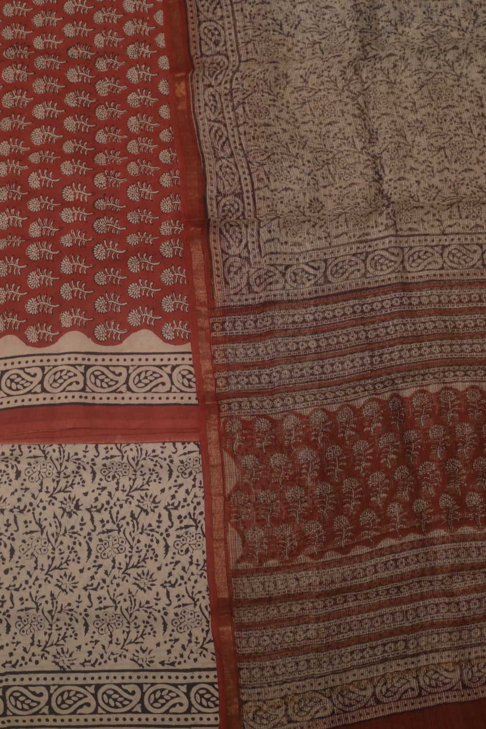 Florets on Maroon Block Printed Cotton Suit - Image 3