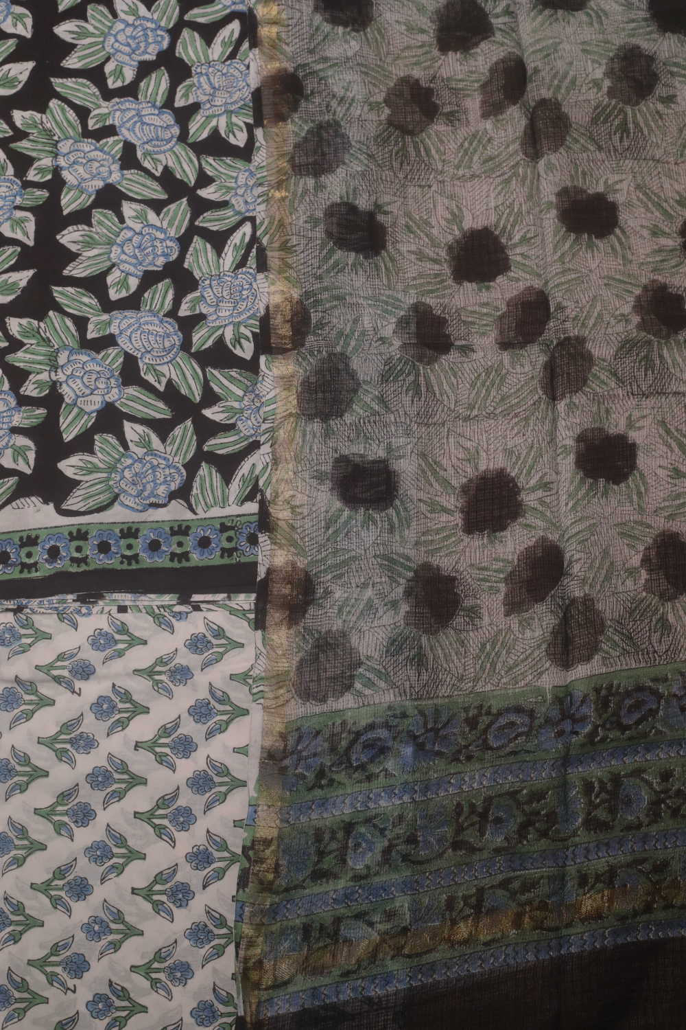 Black Garden Block Printed Mul Cotton Suit - Image 3