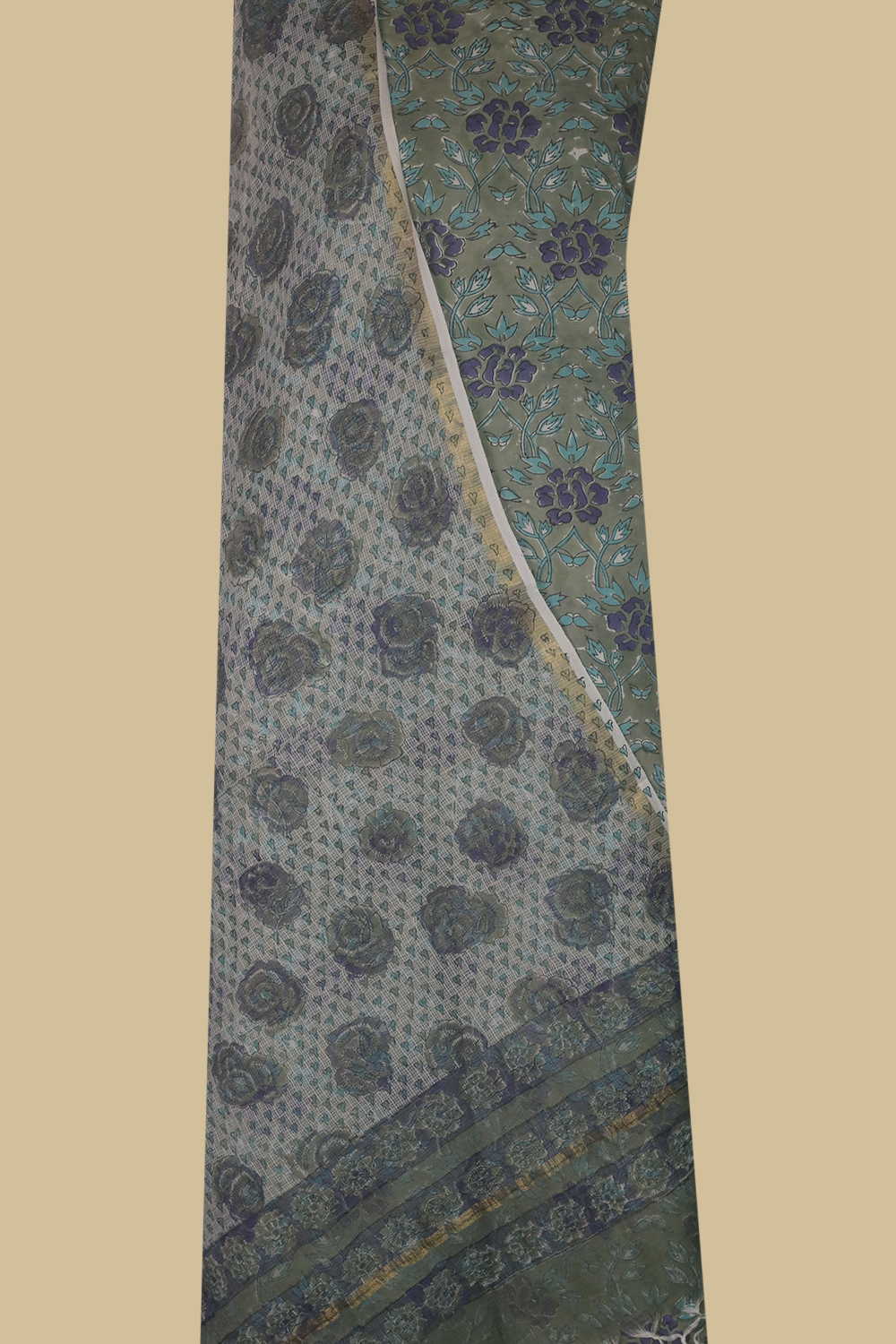 Leafy Floral Block Printed Mul Cotton Suit - Image 2