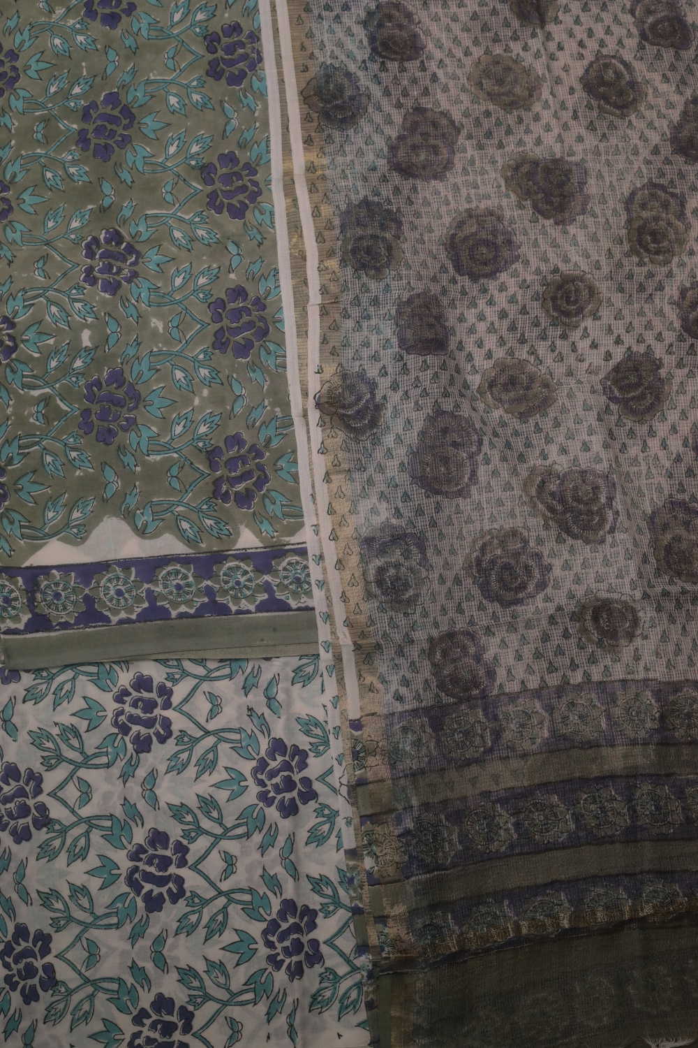 Leafy Floral Block Printed Mul Cotton Suit - Image 3