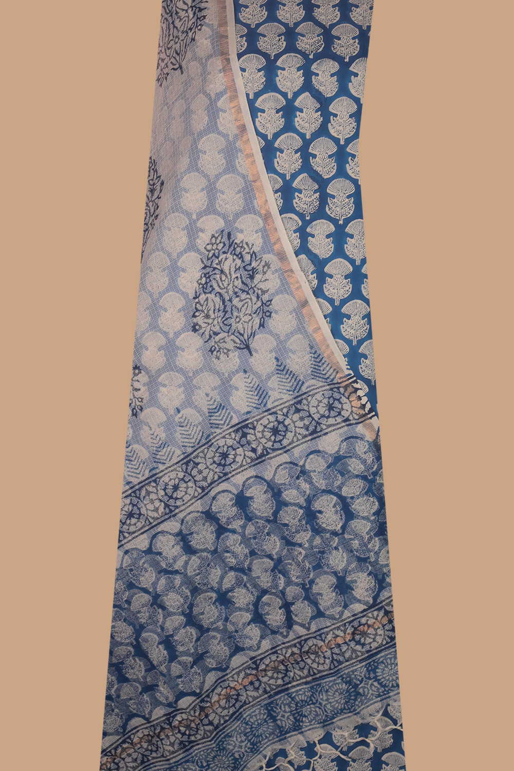 Deep Blue Block Printed Cotton Suit