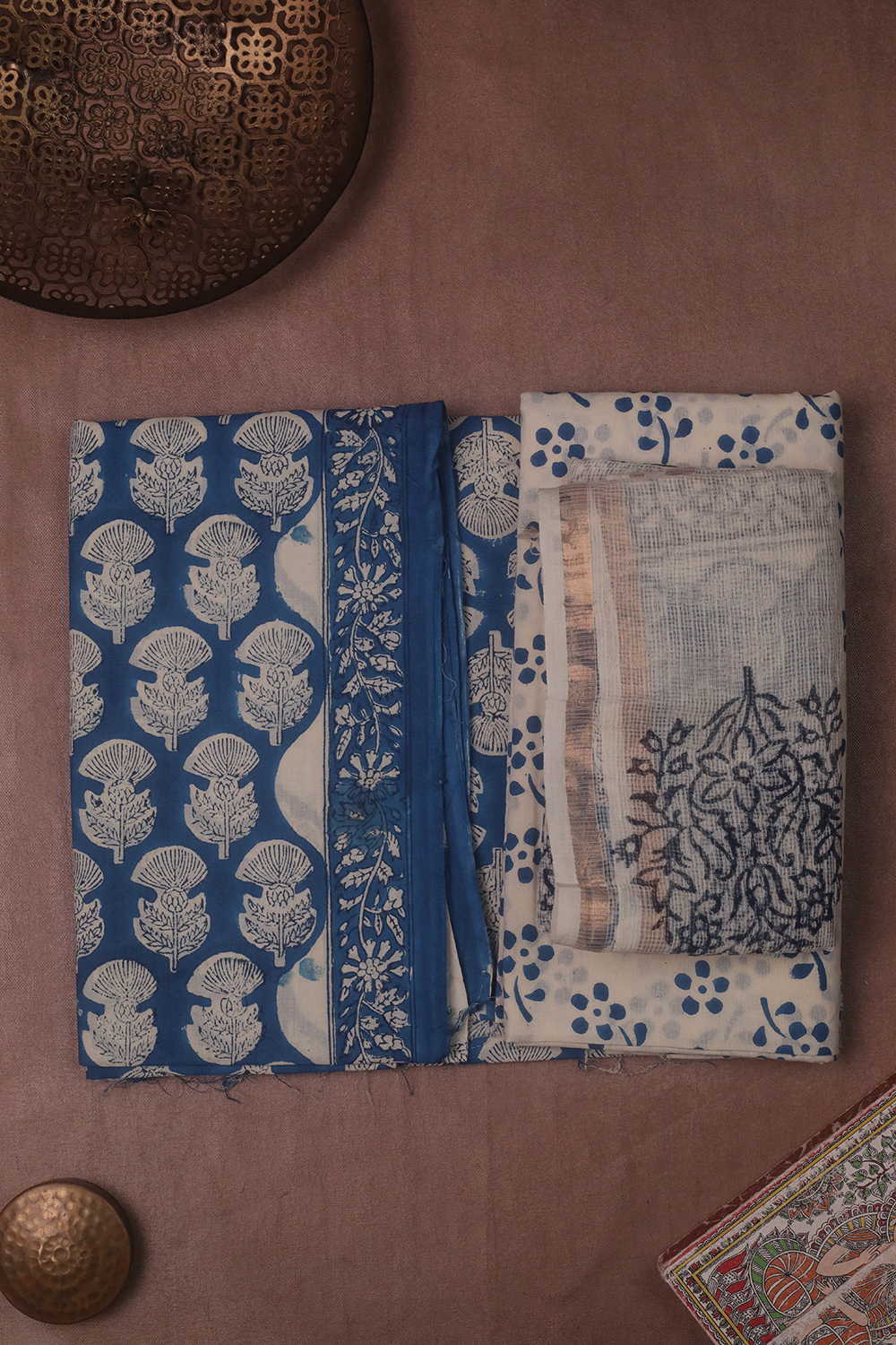 Deep Blue Block Printed Cotton Suit - Image 2