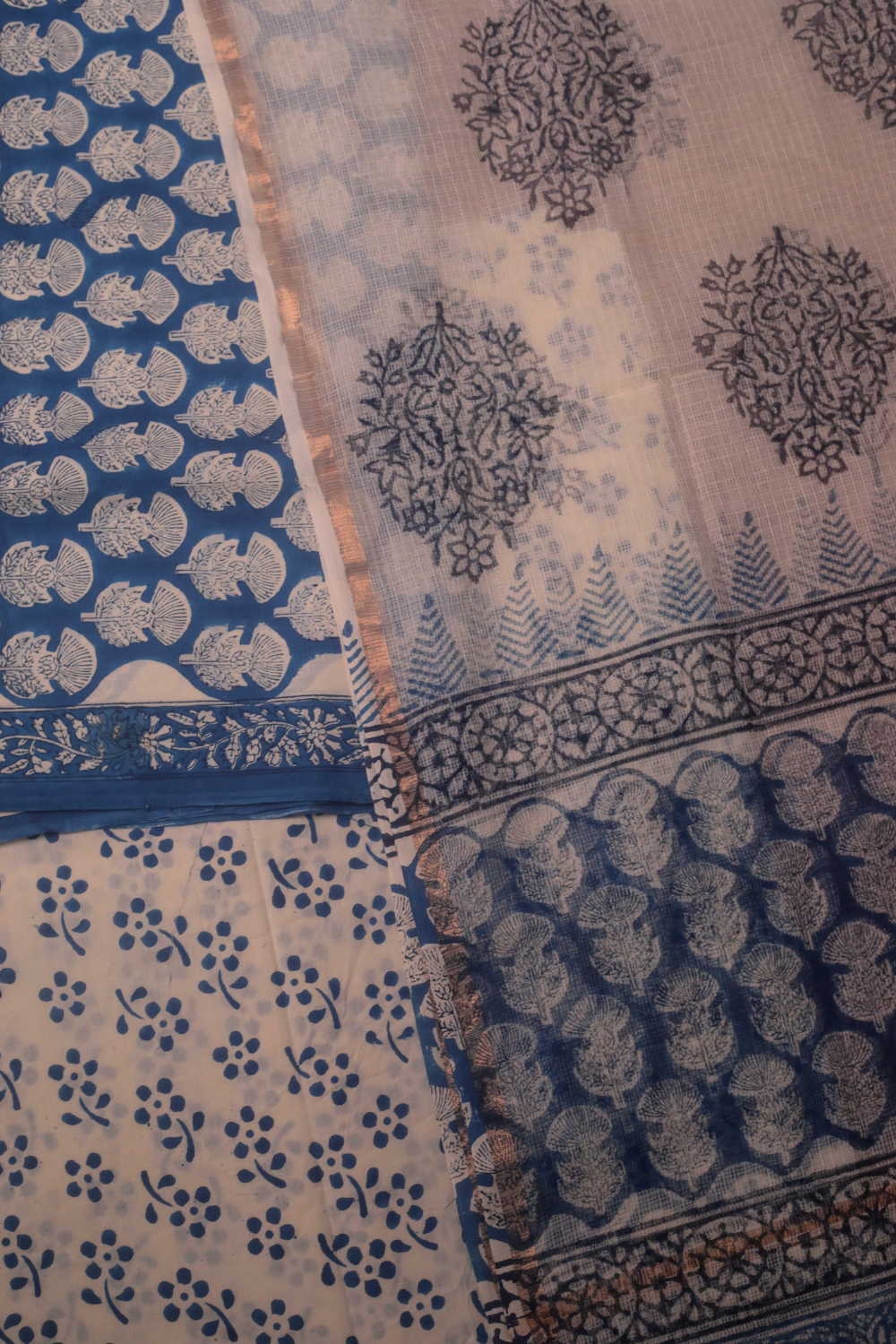 Deep Blue Block Printed Cotton Suit - Image 3