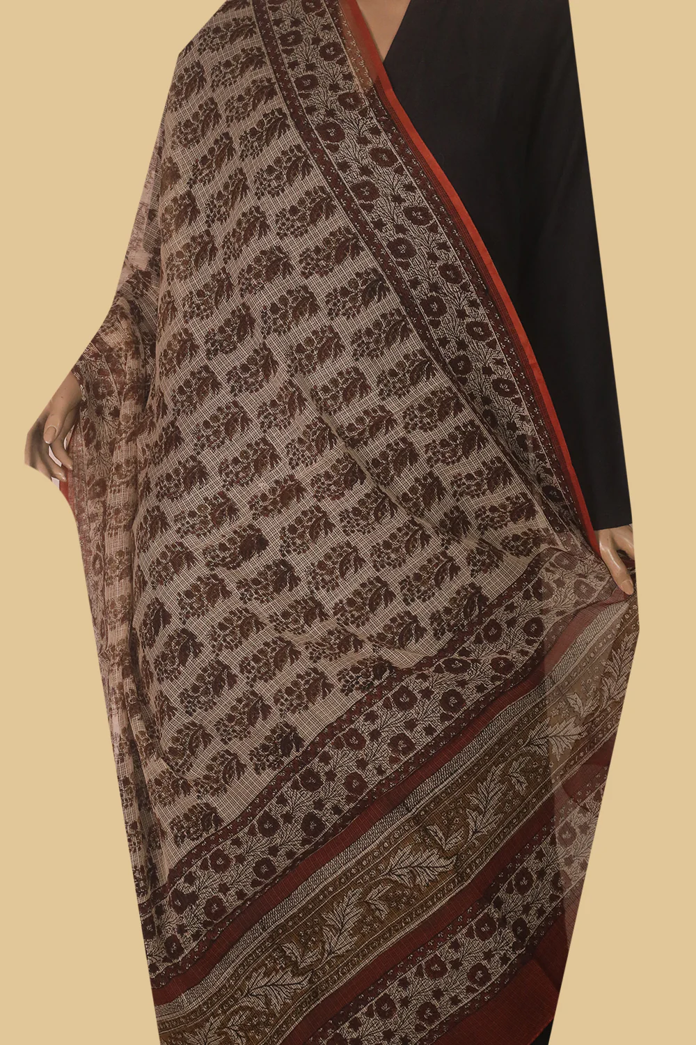 Butta on Beige Block Printed Kota Cotton Dupatta - Image 2
