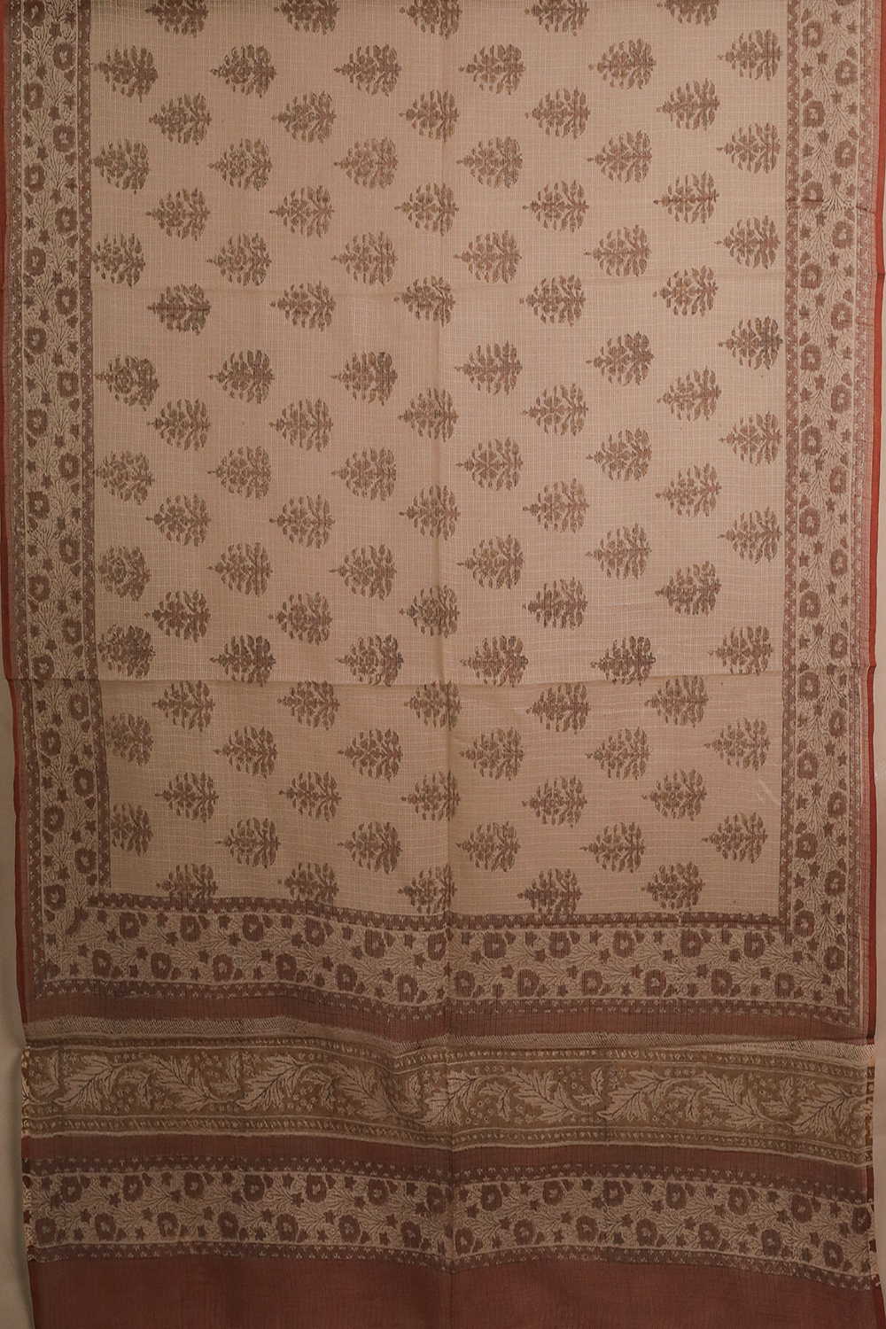 Beige with Florals Block Printed Kota Cotton Dupatta - Image 3