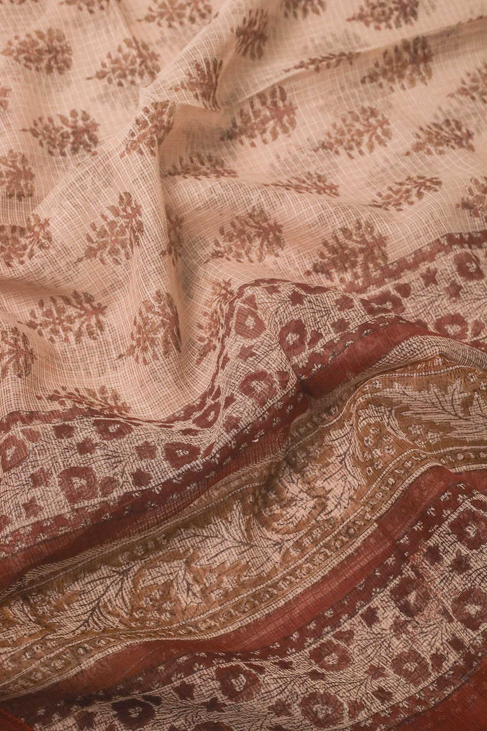 Beige with Florals Block Printed Kota Cotton Dupatta - Image 4