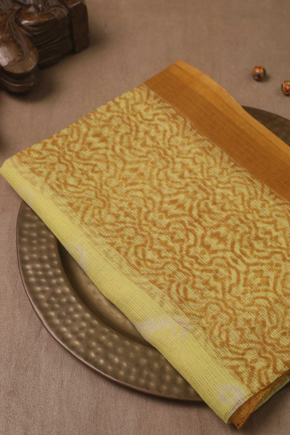 Mild Yellow Block Printed Kota Cotton Dupatta