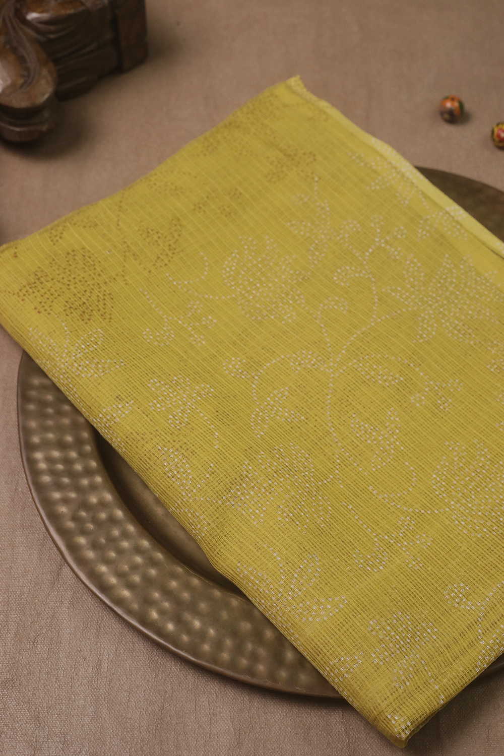 Doted Florals on Yellow Block Printed Kota Cotton Dupatta
