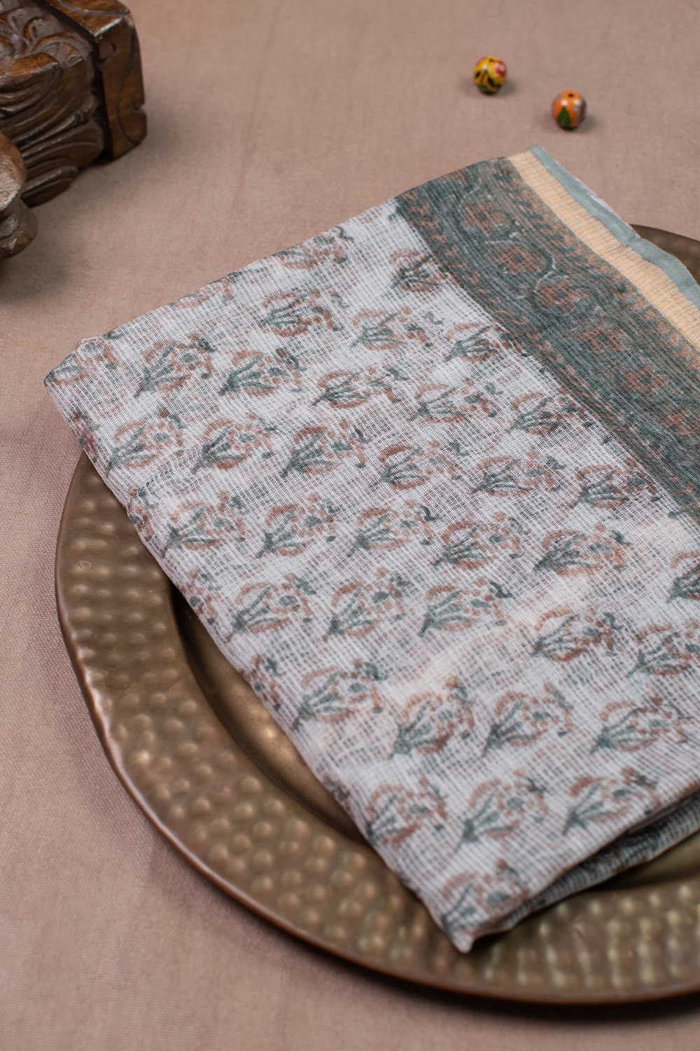 Florets on Cream Block Printed Kota Cotton Dupatta