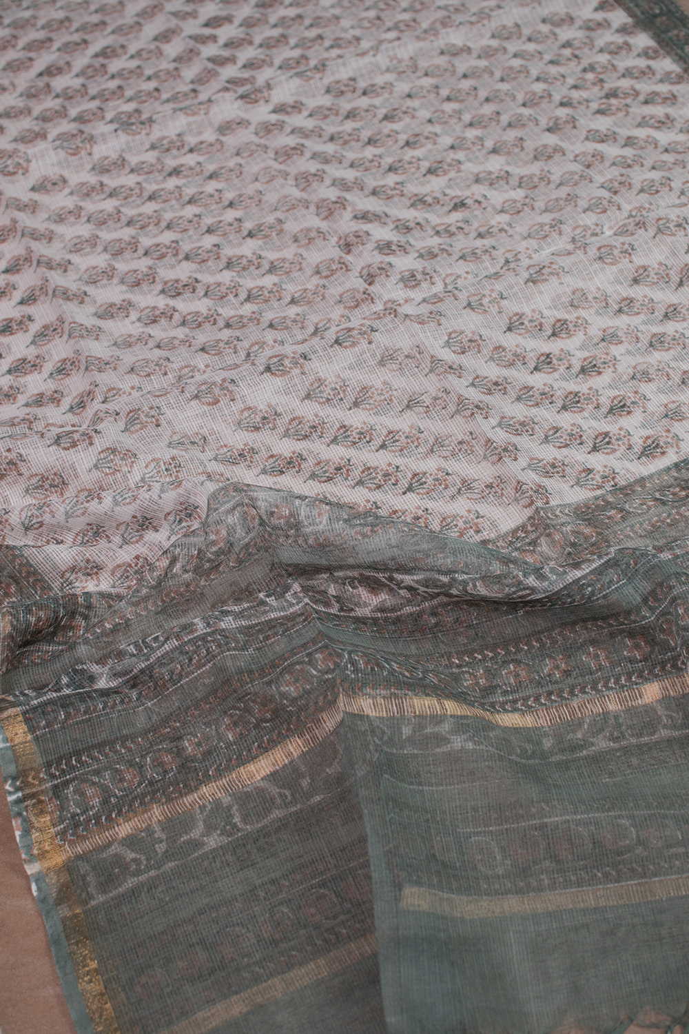 Florets on Cream Block Printed Kota Cotton Dupatta - Image 3