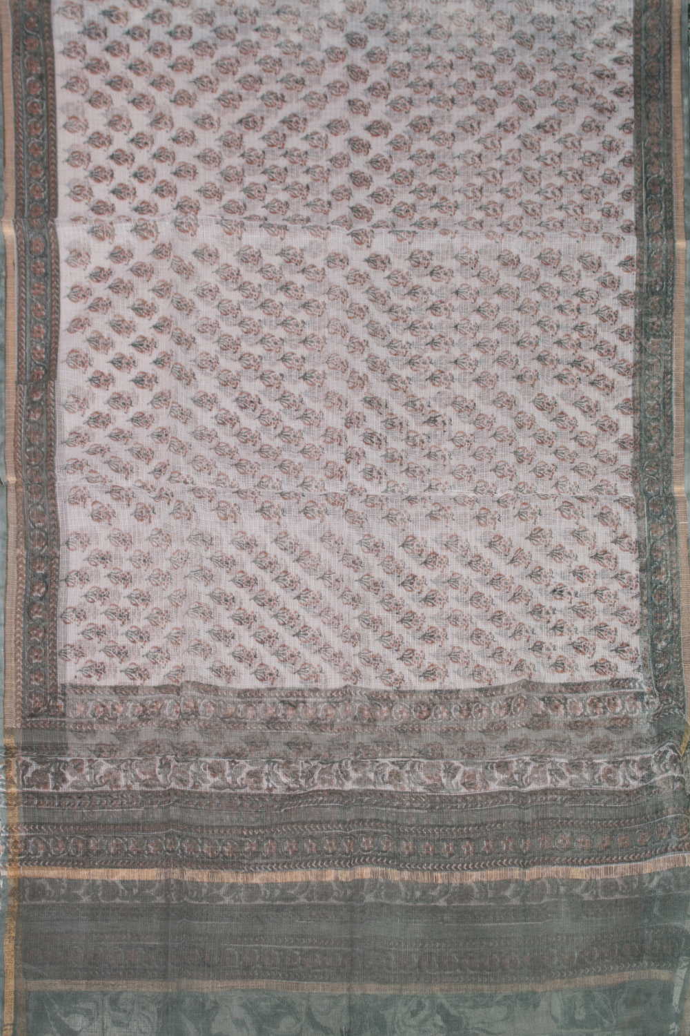 Florets on Cream Block Printed Kota Cotton Dupatta - Image 4