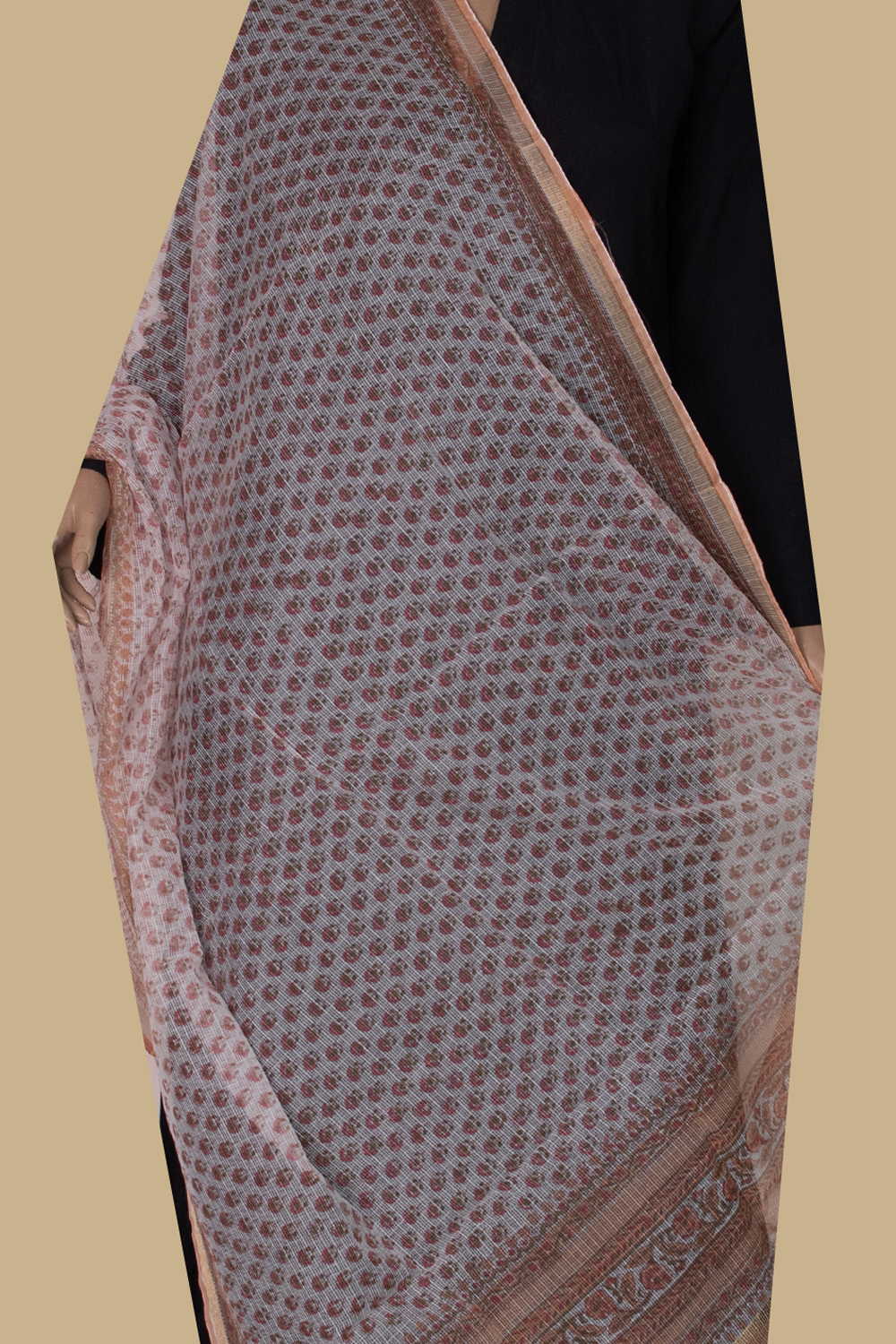 Motifs on Cream Block Printed Kota Cotton Dupatta - Image 3