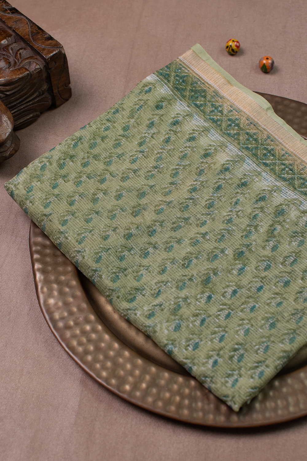 Green - Tiny Motifs Block Printed Kota Cotton Dupatta