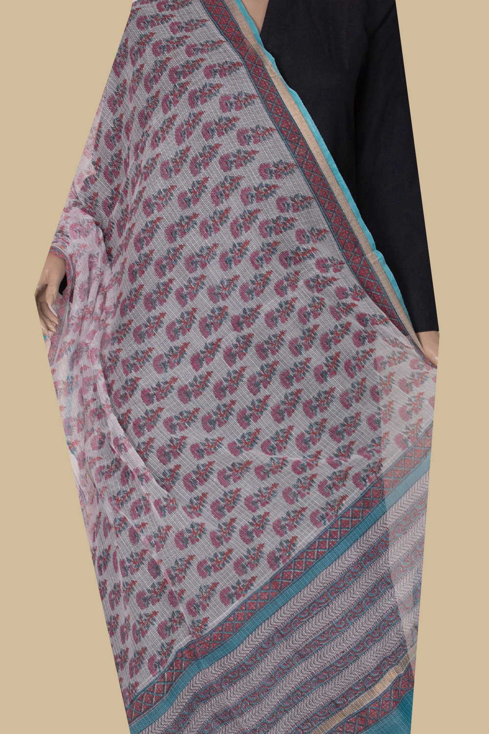 Buttas on Cream Block Printed Kota Cotton Dupatta - Image 2