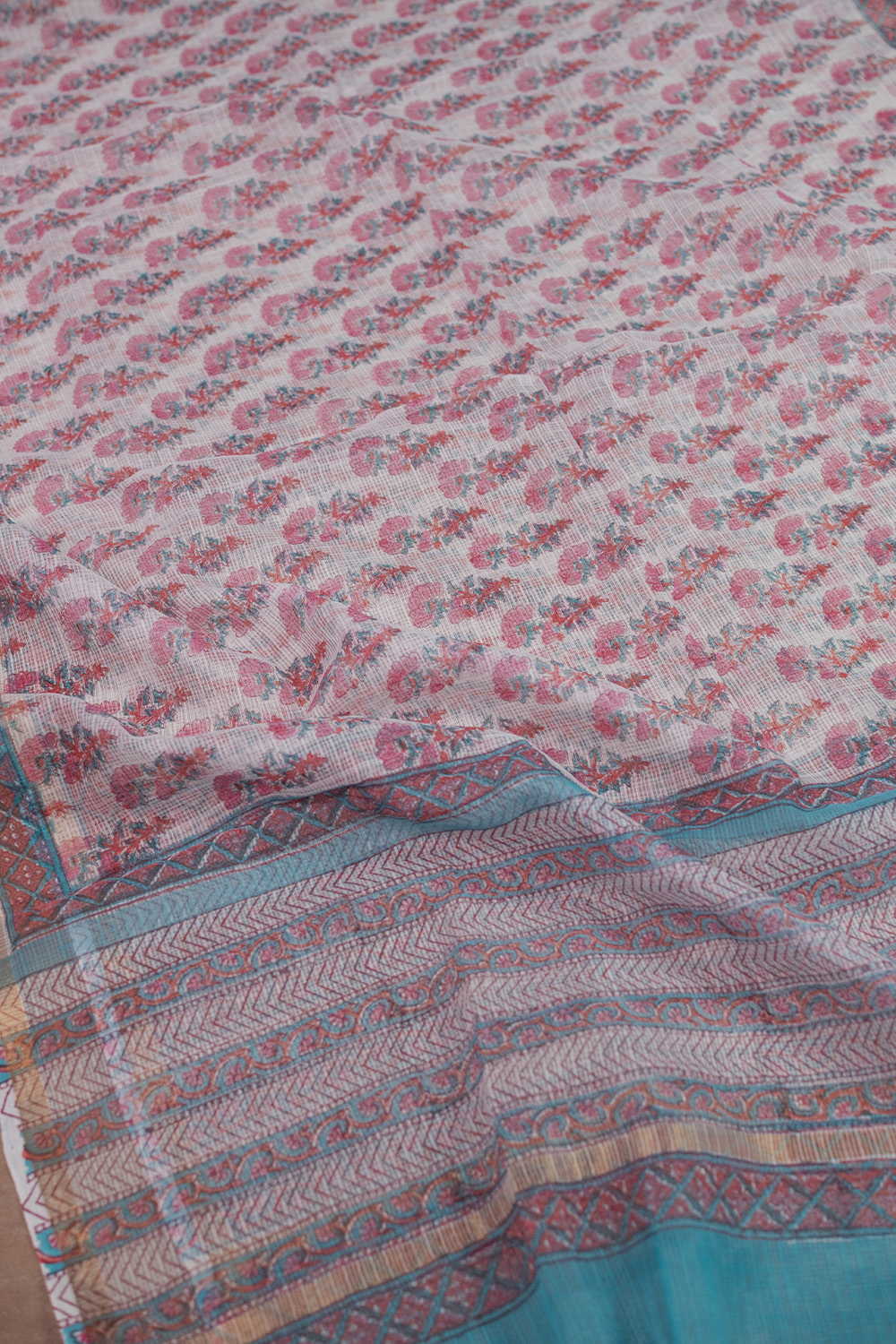 Buttas on Cream Block Printed Kota Cotton Dupatta - Image 3