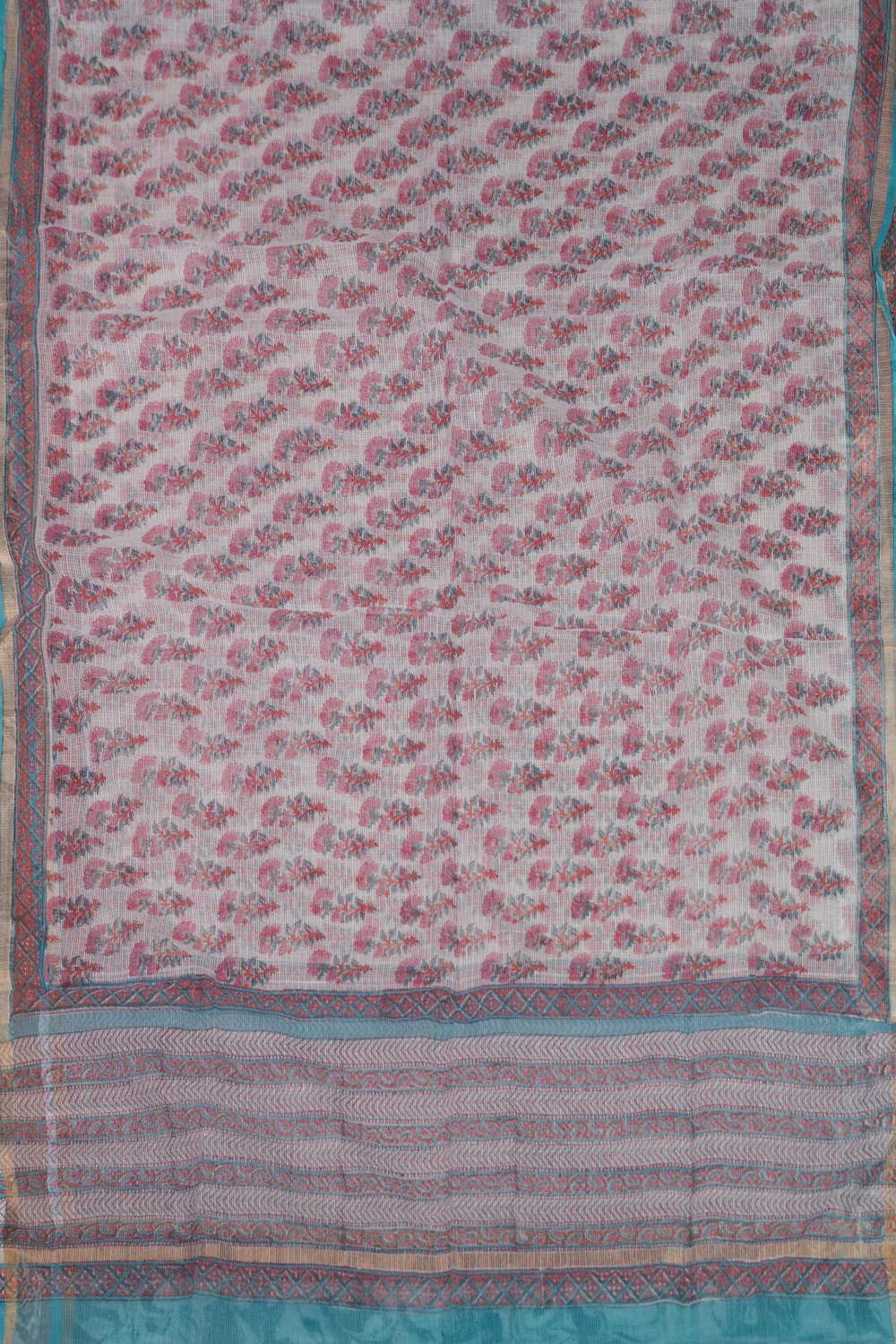 Buttas on Cream Block Printed Kota Cotton Dupatta - Image 4