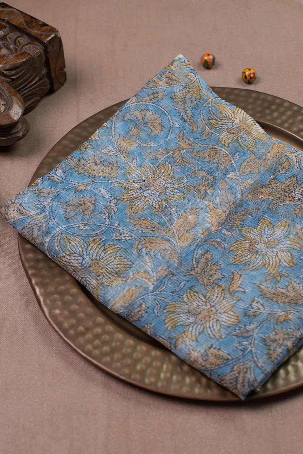 Floral Garden - Blue Block Printed Kota Cotton Dupatta