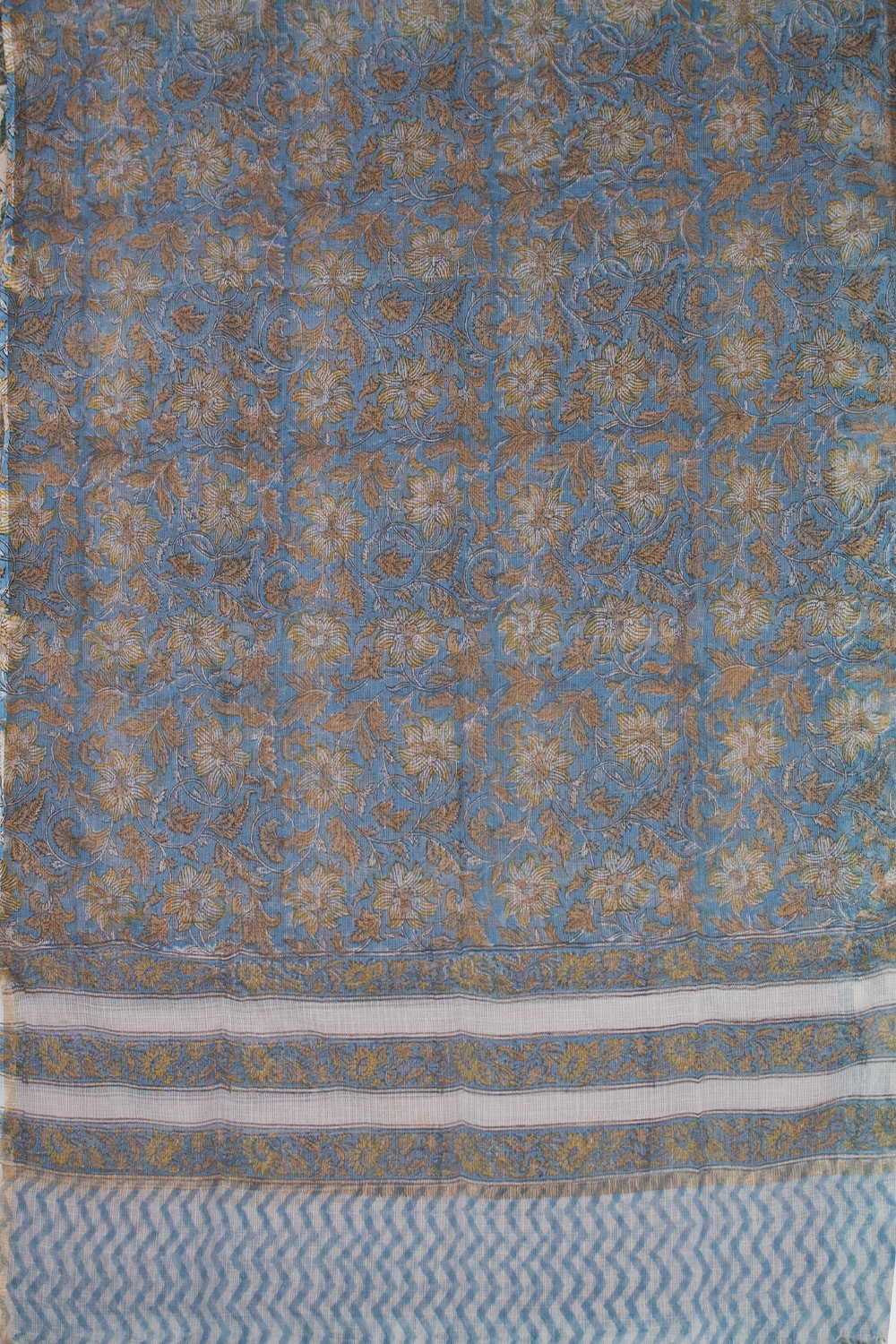 Floral Garden - Blue Block Printed Kota Cotton Dupatta - Image 4
