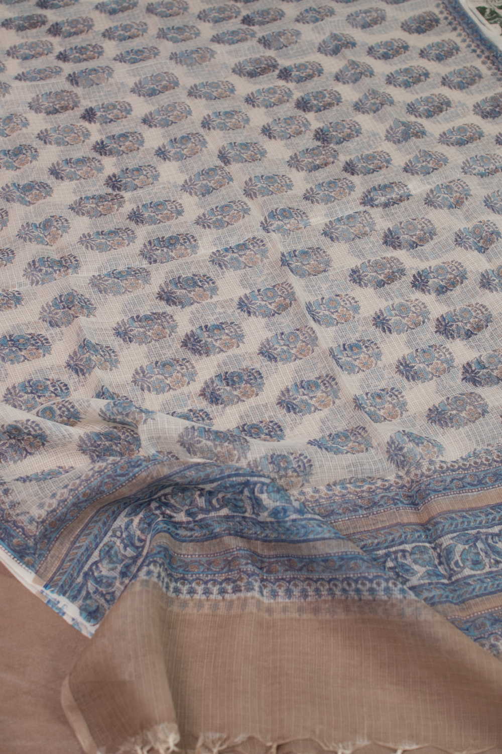 Off White - Block Printed Kota Cotton Dupatta - Image 2