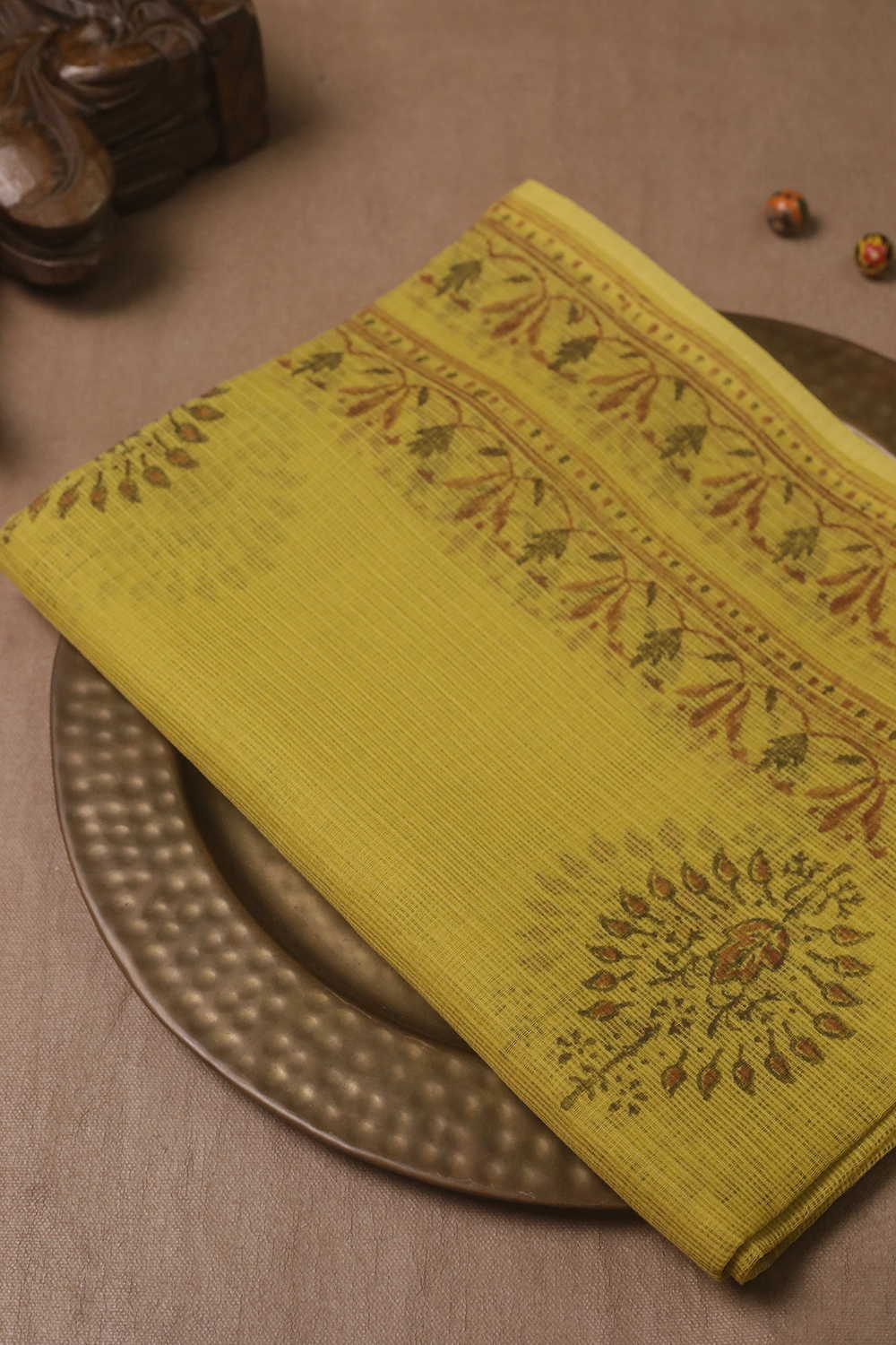 Floral Motifs on Yellow Kota Cotton Dupatta