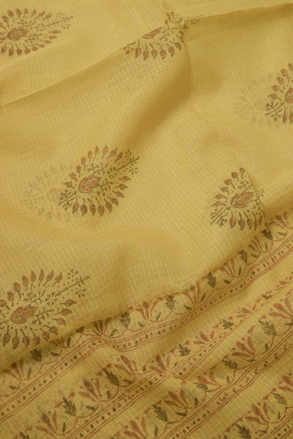 Floral Motifs on Yellow Kota Cotton Dupatta - Image 4