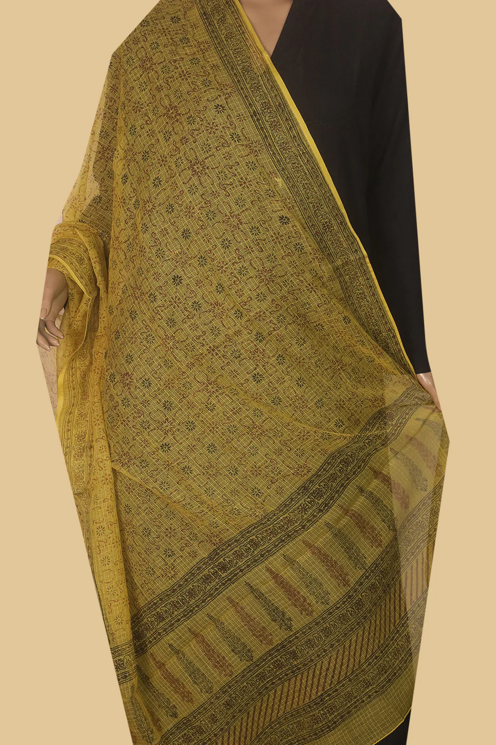 Cluster Florals on Yellow Kota Cotton Dupatta - Image 2
