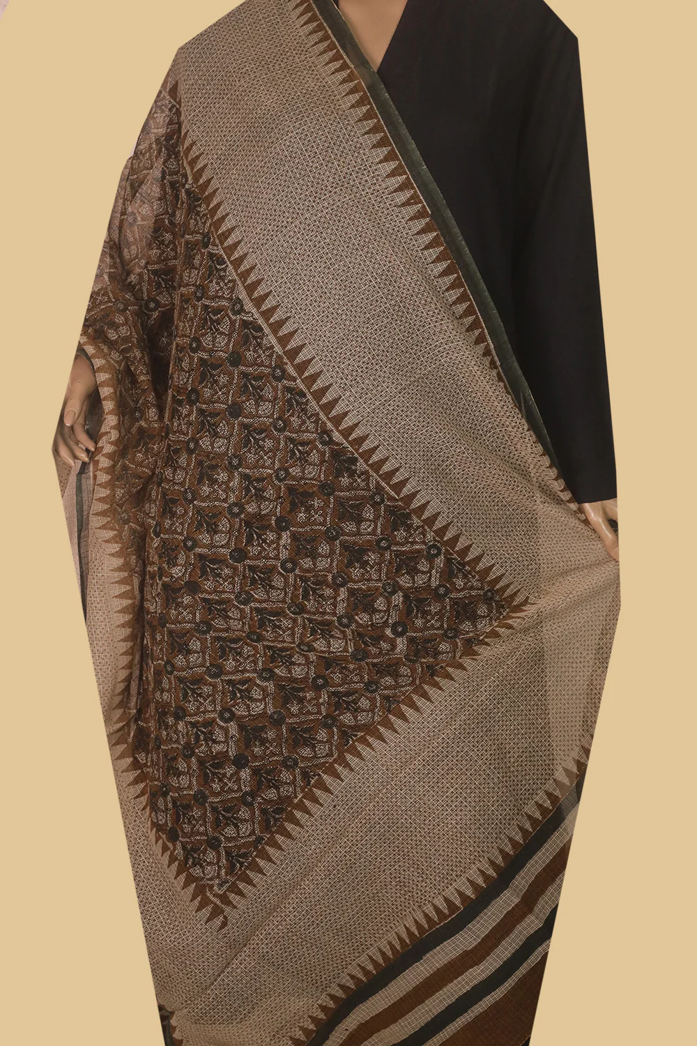 Beige with Maroon Pattern Kota Cotton Dupatta - Image 2