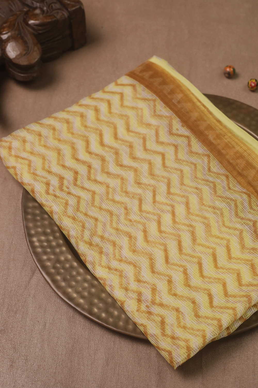Chevrons on Yellow Block Printed Kota Cotton Dupatta