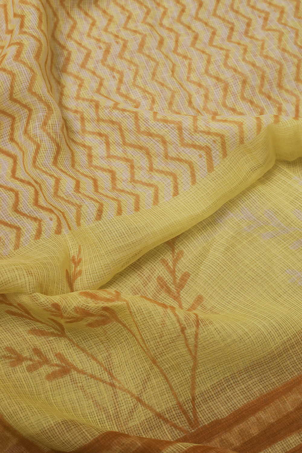 Chevrons on Yellow Block Printed Kota Cotton Dupatta - Image 4