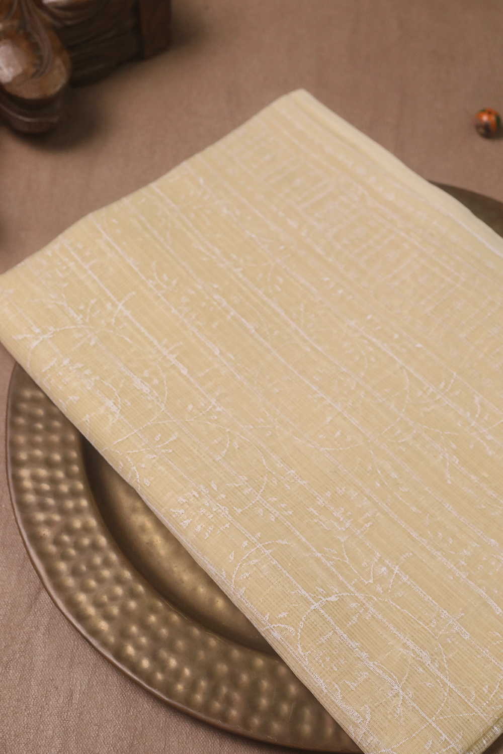 Creamy Yellow - Block Printed Kota Cotton Dupatta