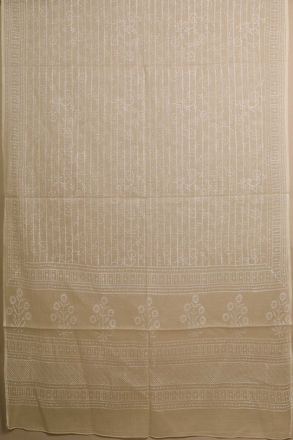 Creamy Yellow - Block Printed Kota Cotton Dupatta - Image 3
