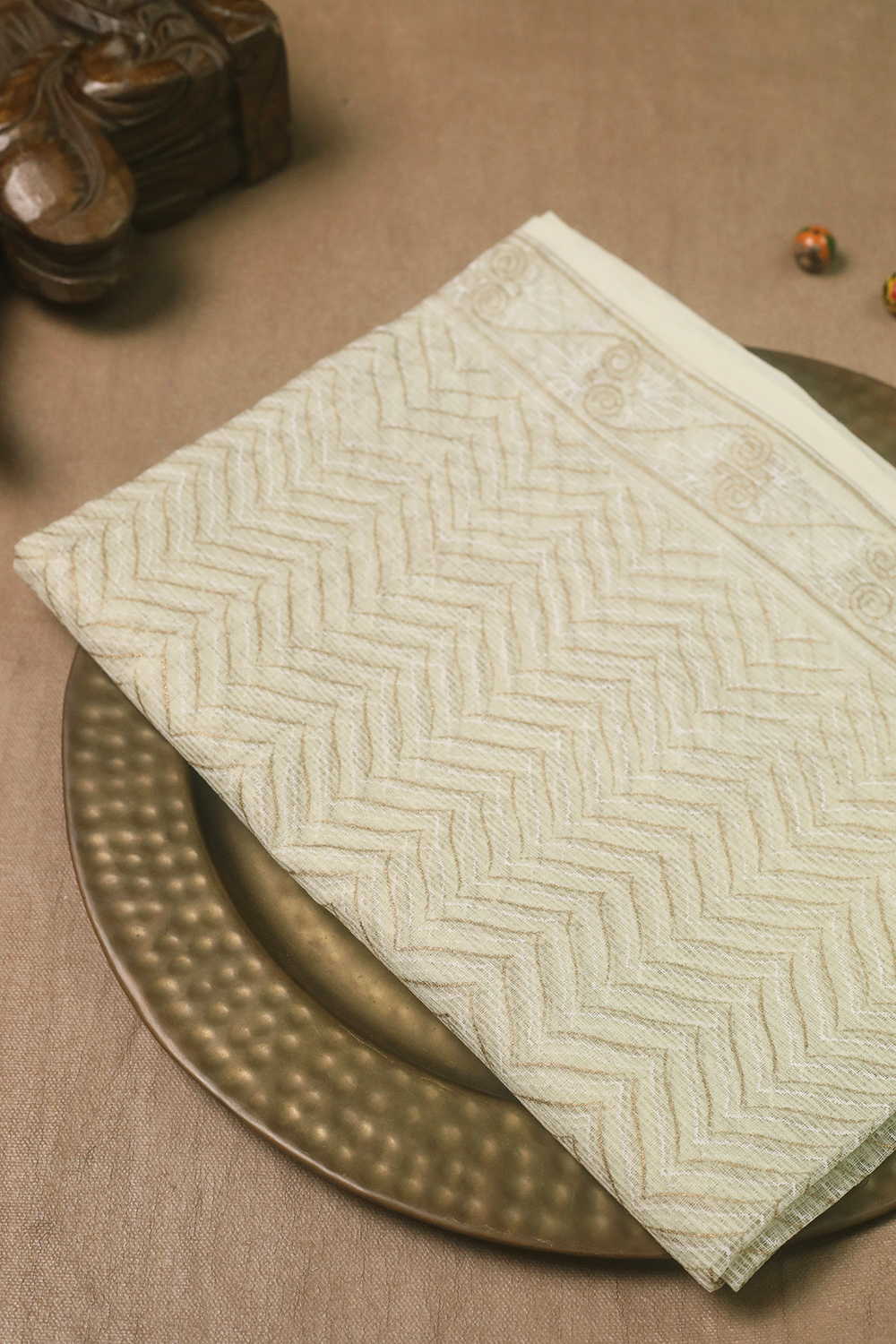 Chevrons on Beige Block Printed Kota Cotton Dupatta