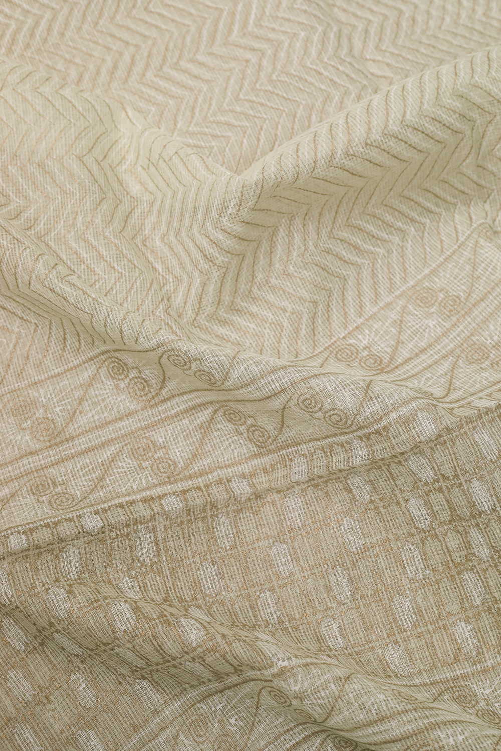 Chevrons on Beige Block Printed Kota Cotton Dupatta - Image 4