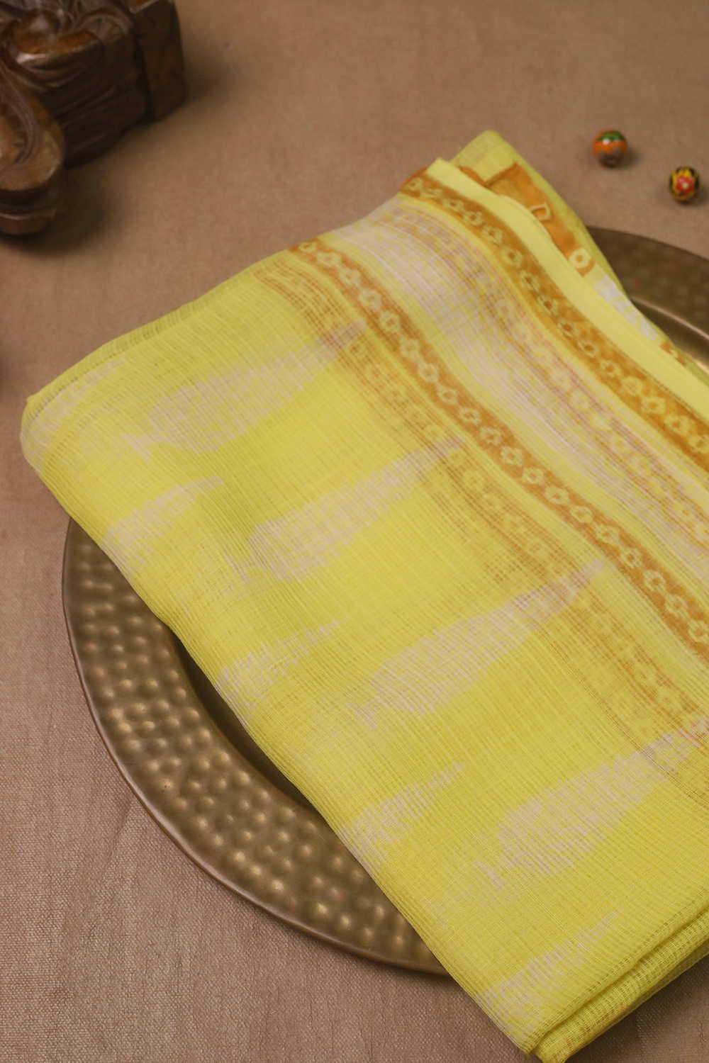 Brigth Yellow Block Printed Kota Cotton Dupatta