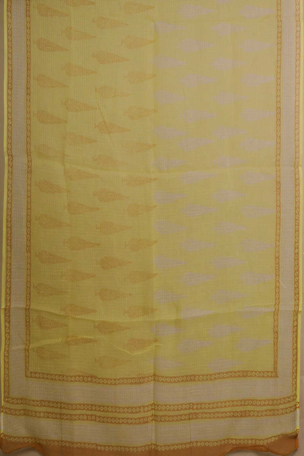 Brigth Yellow Block Printed Kota Cotton Dupatta - Image 3