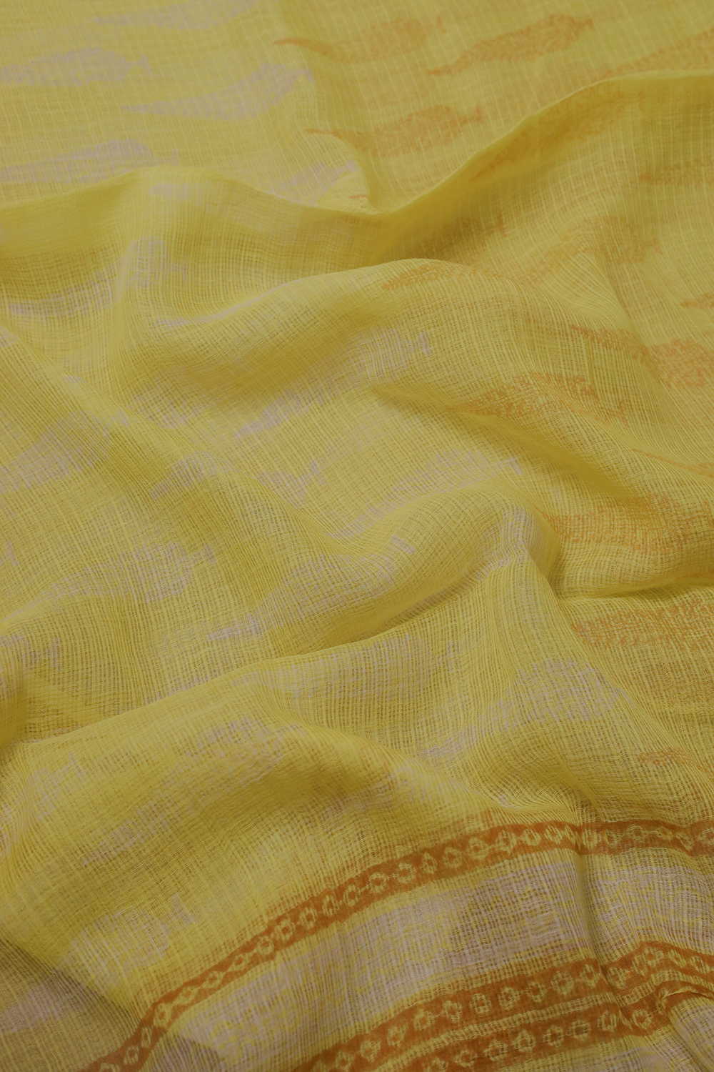 Brigth Yellow Block Printed Kota Cotton Dupatta - Image 4