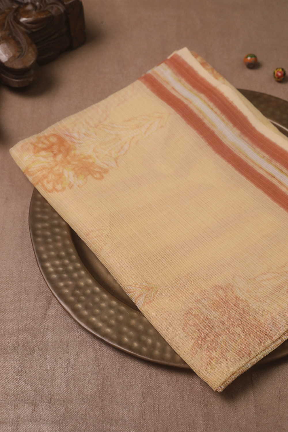 Florals on Peach Block Printed Kota Cotton Dupatta