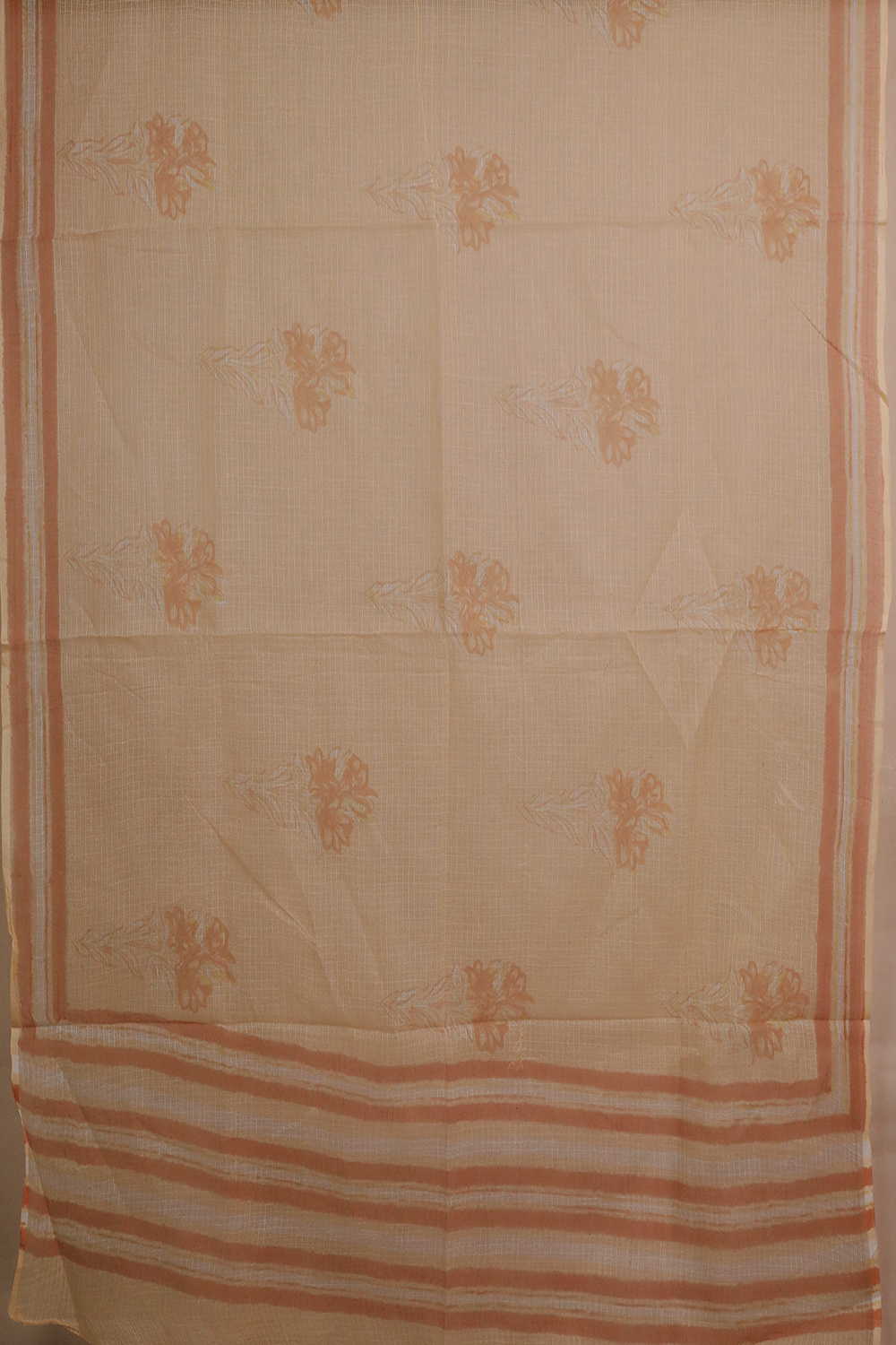Florals on Peach Block Printed Kota Cotton Dupatta - Image 3