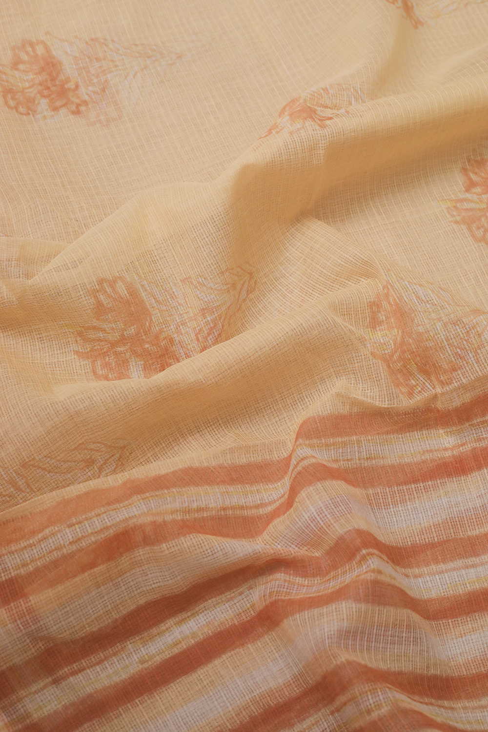 Florals on Peach Block Printed Kota Cotton Dupatta - Image 4