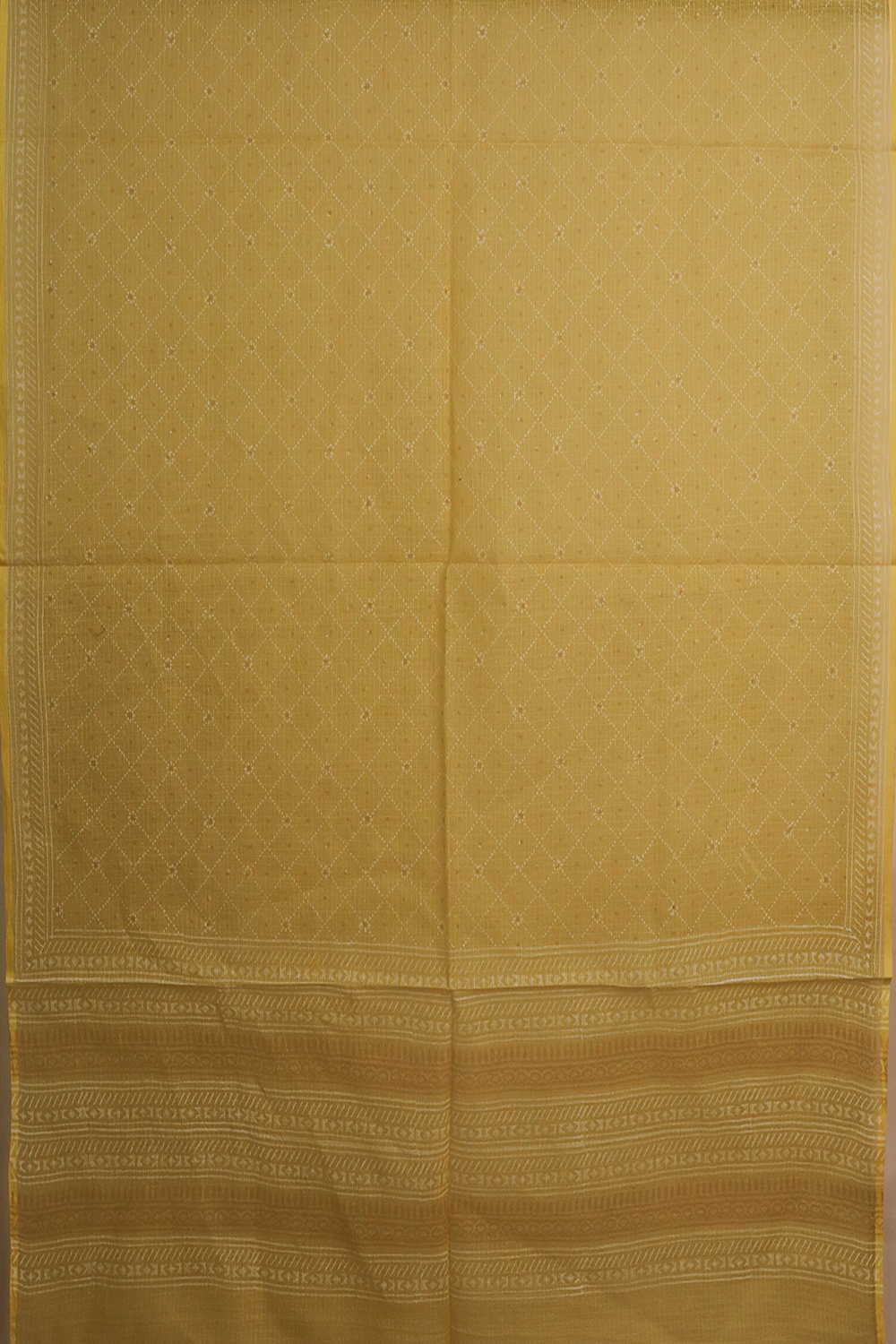 Patterned Yellow Block Printed Kota Cotton Dupatta - Image 3