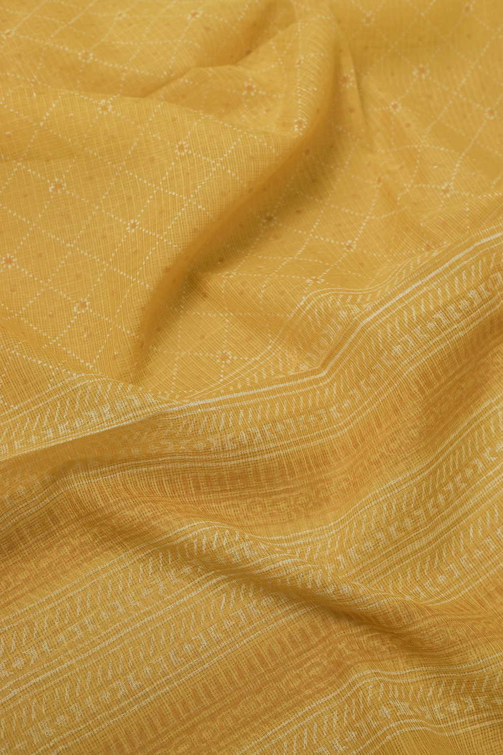 Patterned Yellow Block Printed Kota Cotton Dupatta - Image 4