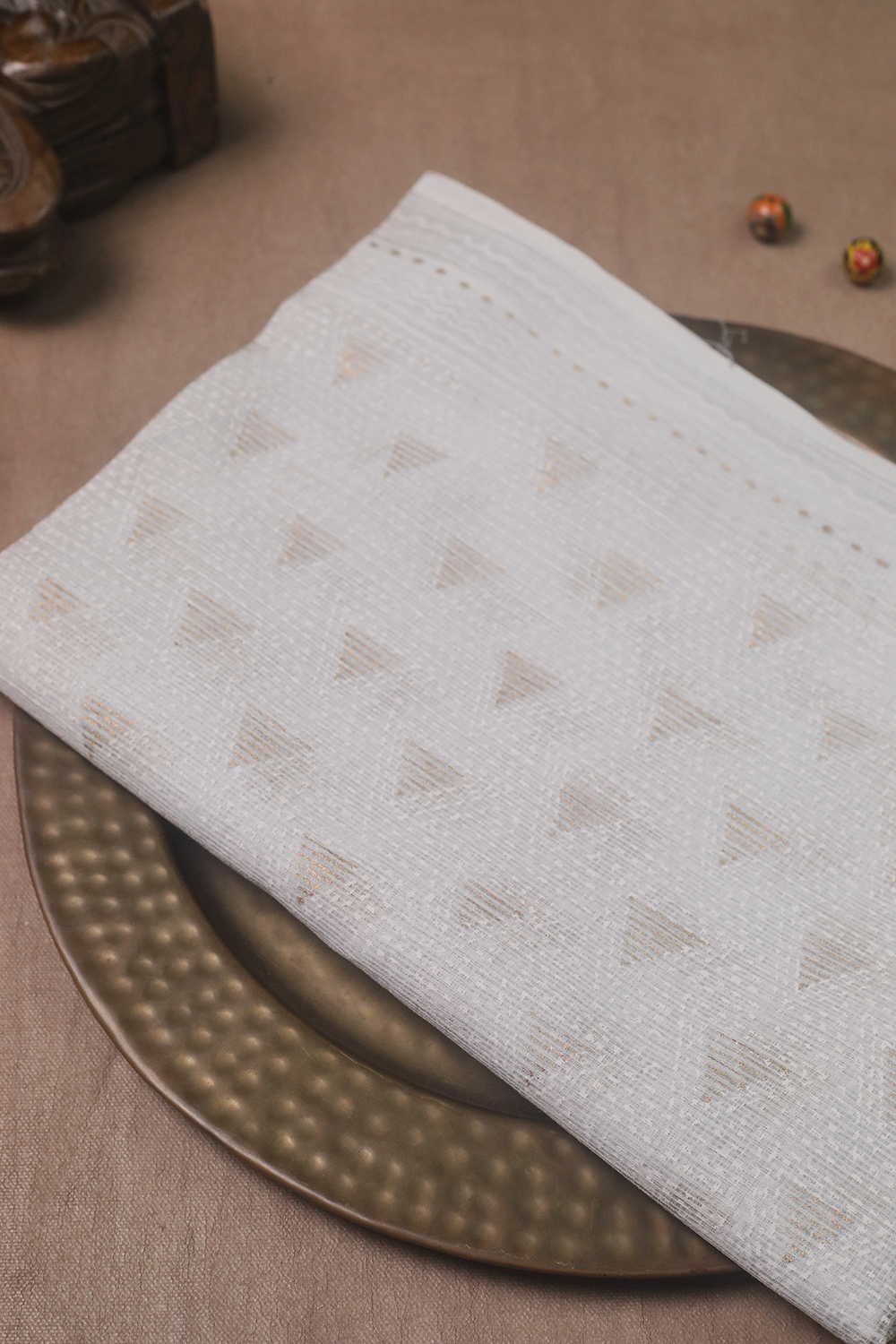 Triangle Patterns on Cream Block Printed Kota Cotton Dupatta