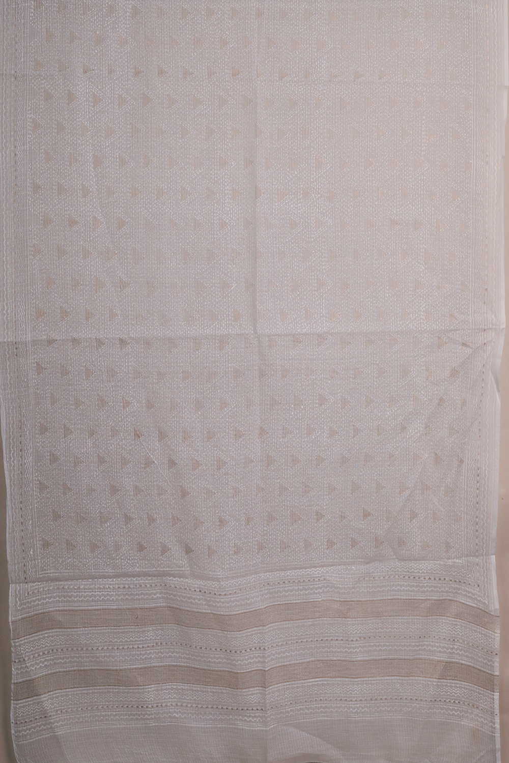 Triangle Patterns on Cream Block Printed Kota Cotton Dupatta - Image 3